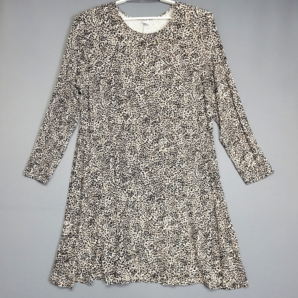 Old‎ Navy Leopard Swing Dress Womens XXL Brown Animal Print Soft Long Sleeves